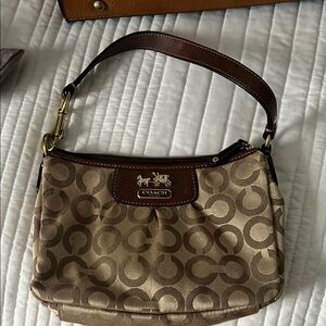 Coach Tan and Brown Signature Shoulder Bag